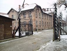 The entrance to Auschwitz I. The now notorious motto over the gate, "Arbeit macht frei" translates as: "Work makes you free."
