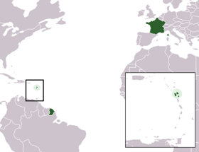 Map of France highlighting the Region of Guadeloupe