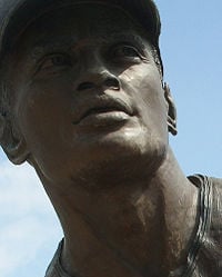 Close up of the Roberto Clemente statue outside PNC Park in Pittsburgh.