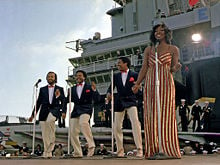 Gladys Knight & the Pips perform aboard the aircraft carrier USS Ranger on November 1, 1981.